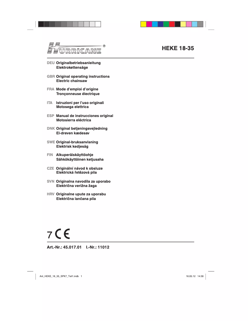Page 1 of the manual User Manual Hurricane HEKE 18-35