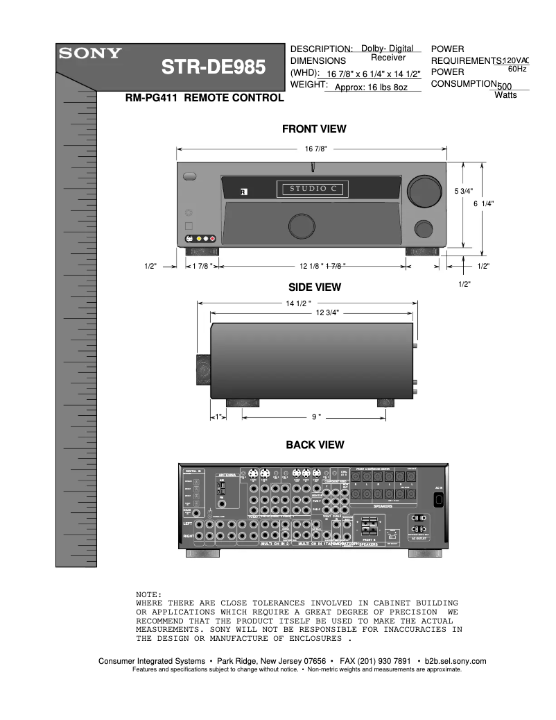 First page image of the manual for STR-DE985