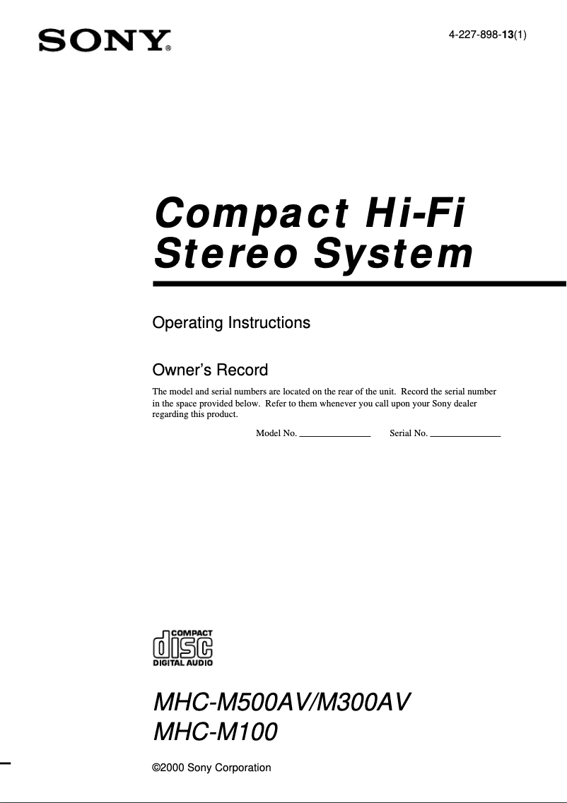 First page image of the manual for MHC-M500AV