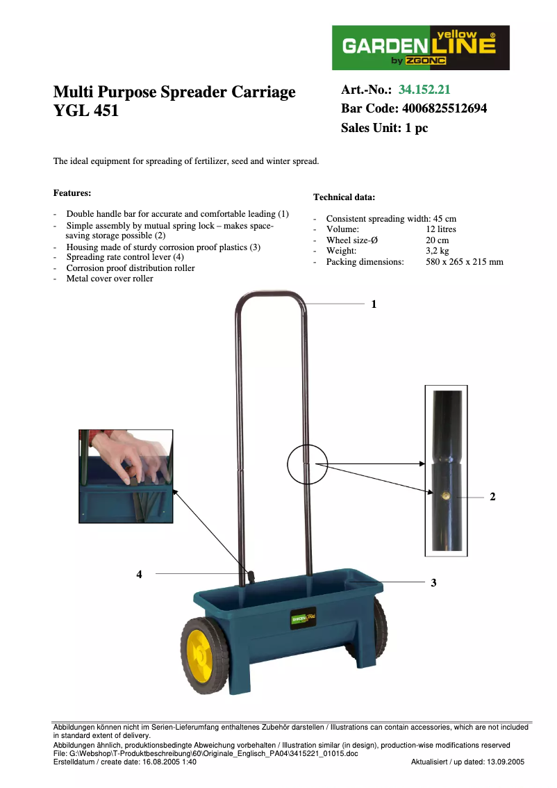 Page 1 of the manual User Manual Yellow Garden Line YGL 451