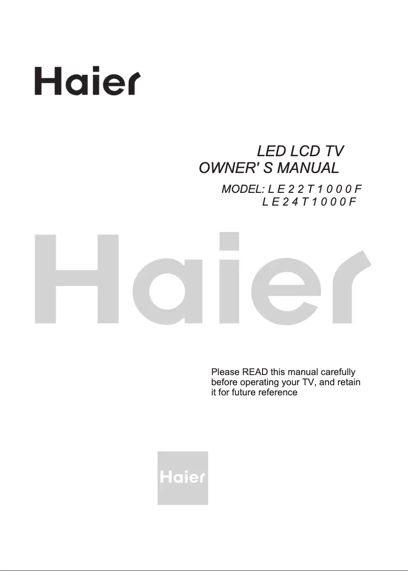 Page 1 of the manual User Manual Haier LE22T1000F