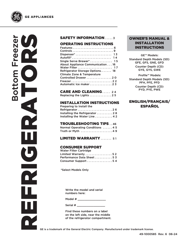 First page image of the manual for GFD28LDS