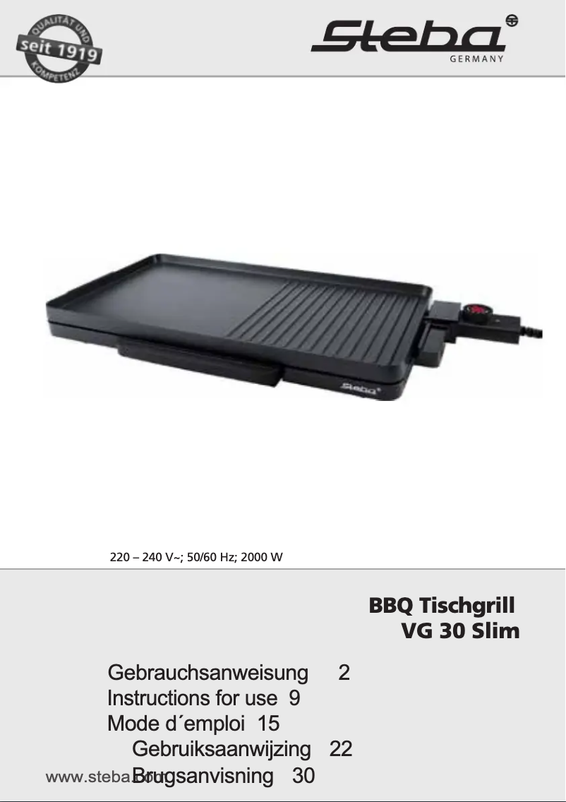 First page image of the manual for VG 30 Slim