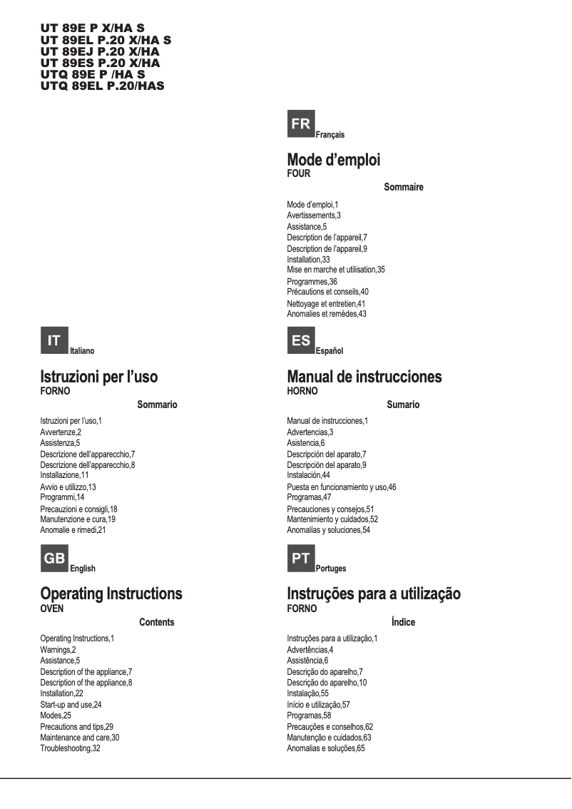 First page image of the manual for UTQ 89E P (ICE)/HA S
