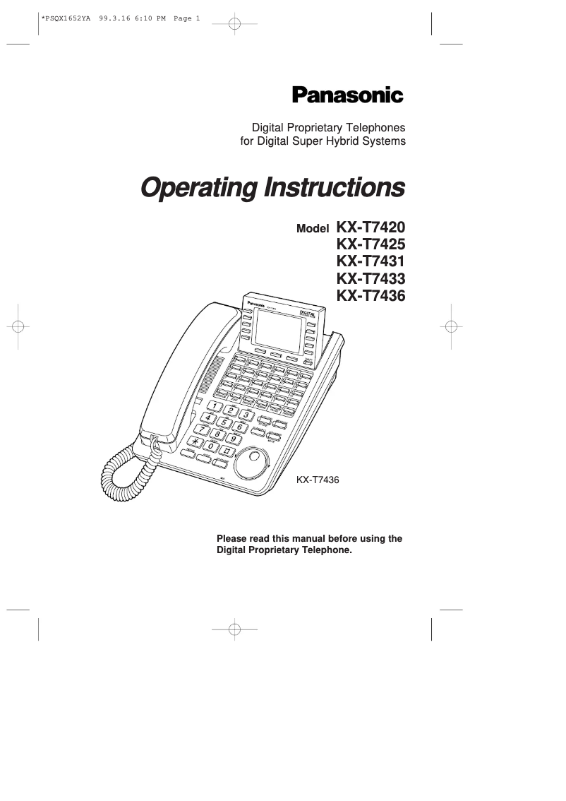 First page image of the manual for KX-T7436