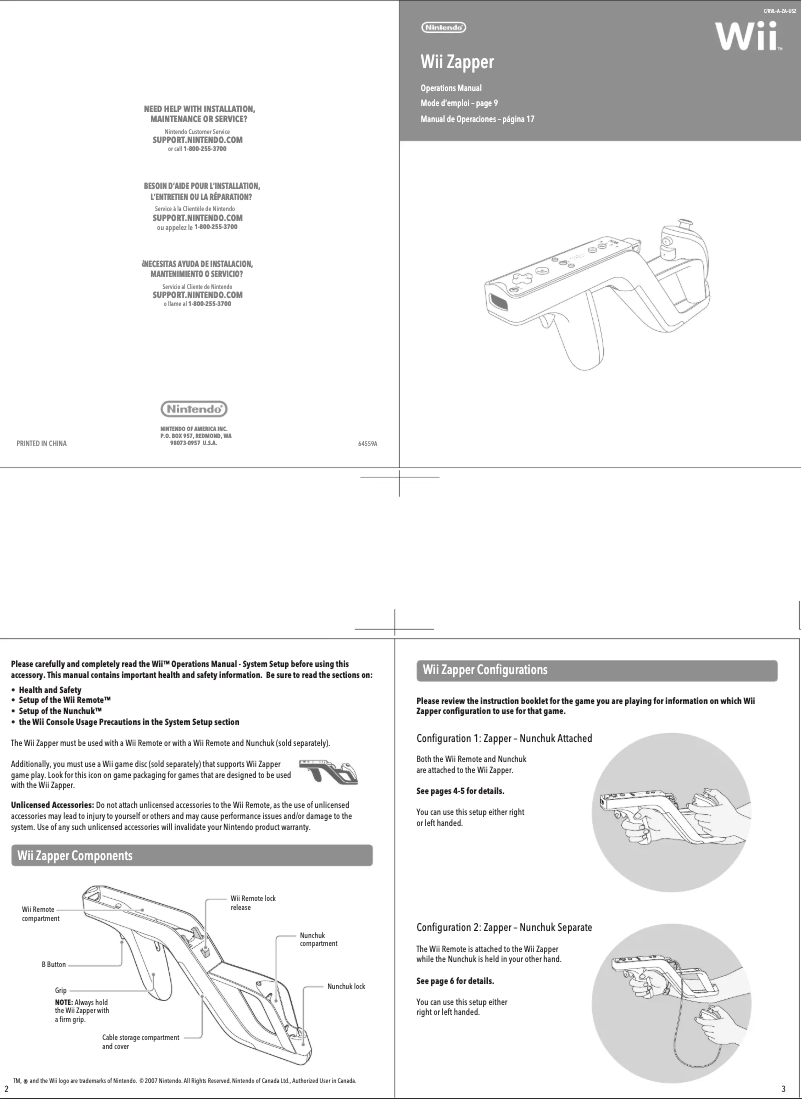 Page 1 de la notice Manuel utilisateur Nintendo Wii Zapper
