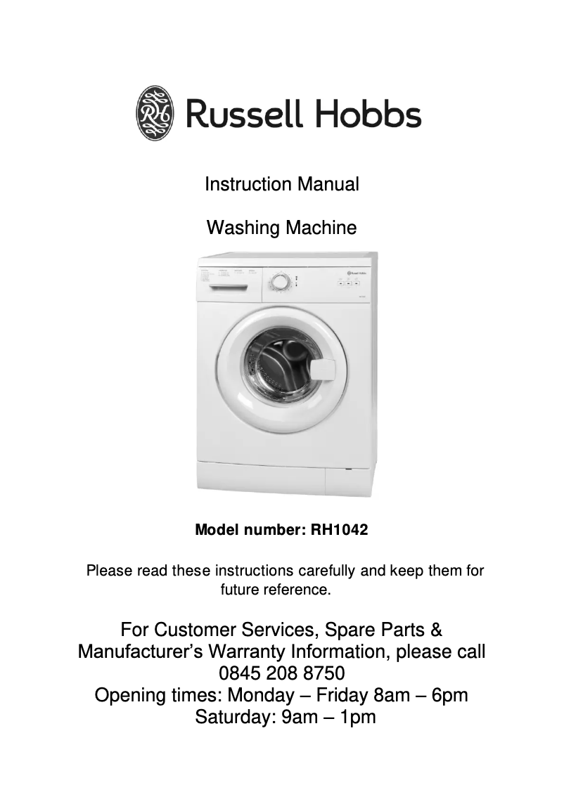 Image de la première page du manuel de l'appareil RH1042