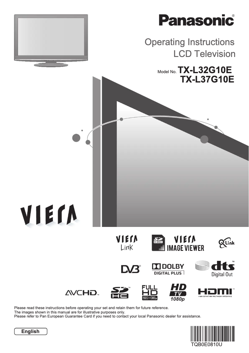 First page image of the manual for Viera TX-L37G10E