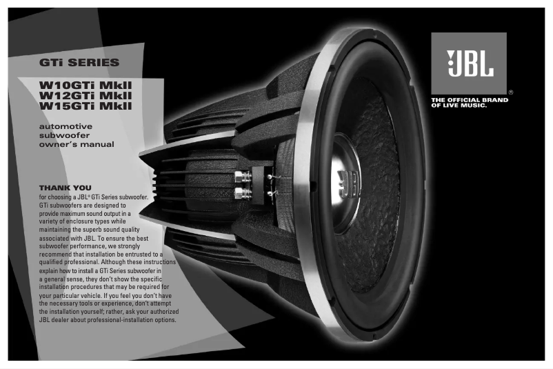 Page 1 of the manual User Manual JBL W15GTi MkII