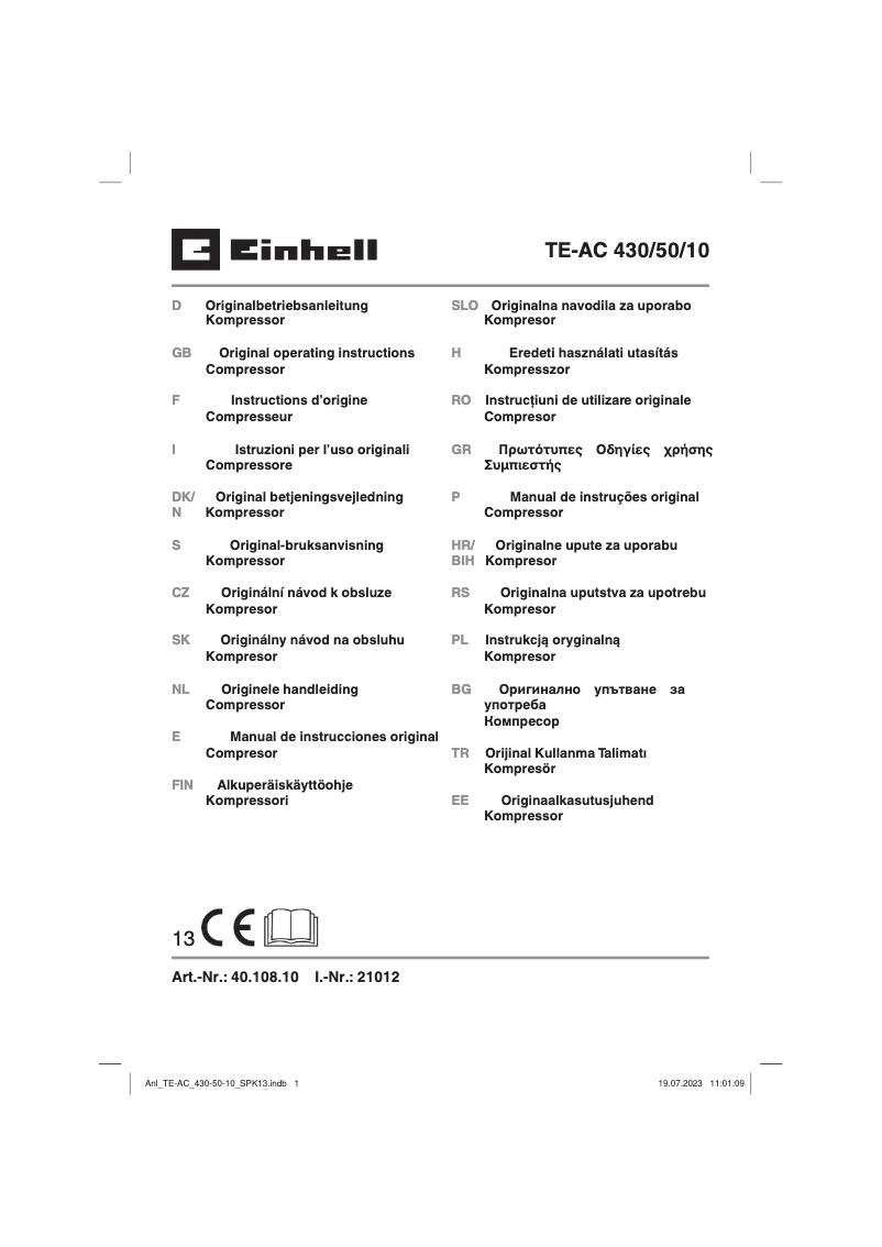 Page 1 of the manual User Manual Einhell TE-AC 430/50/10
