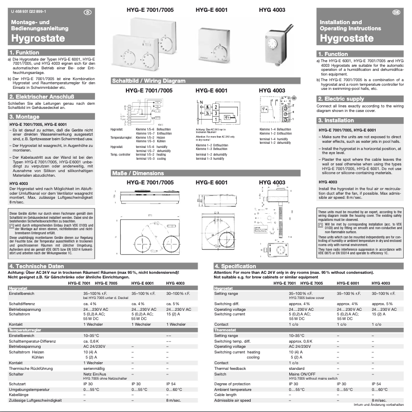 Image de la première page du manuel de l'appareil HYG-E 7005