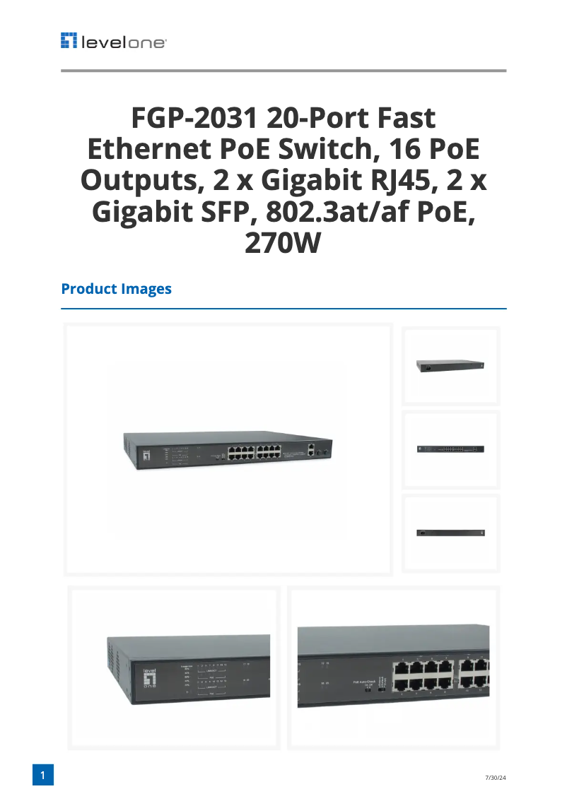 Page 1 of the manual Technical Sheet LevelOne FGP-2031