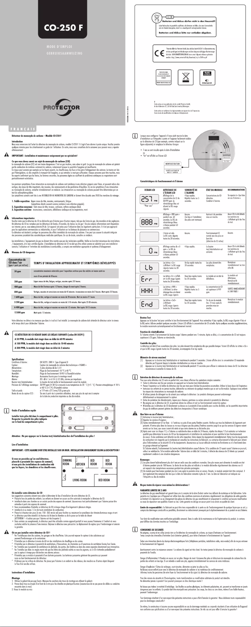Page 1 of the manual User Manual Protector CO-250 F