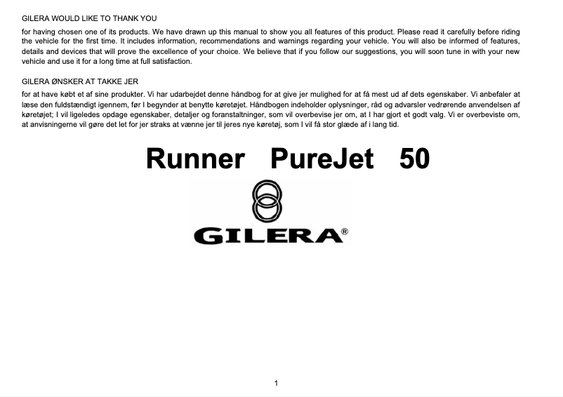 First page image of the manual for PureJet 50 (2003)
