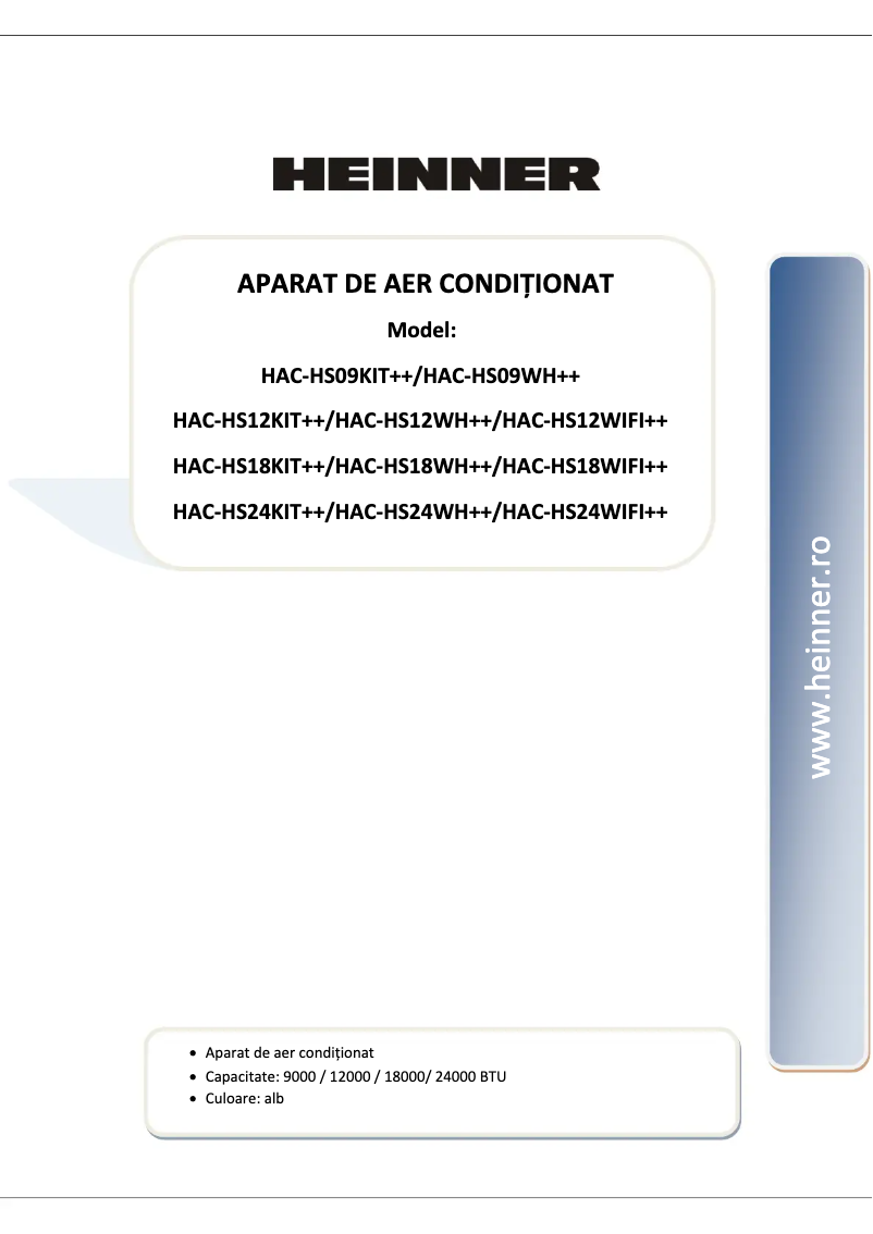 First page image of the manual for HAC-HS12WH++