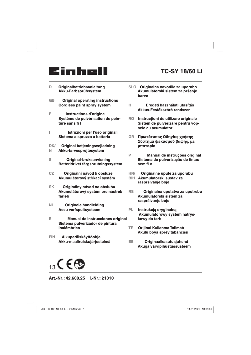 Page 1 of the manual User Manual Einhell TC-SY 18/60 Li