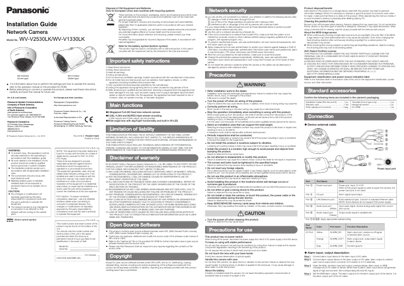 Page 1 of the manual User Manual Panasonic WV-V2530