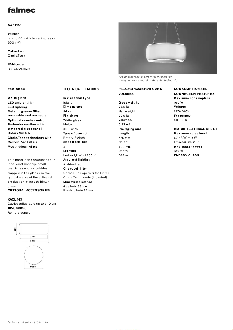 Page 1 of the manual Technical Sheet Falmec Soffio