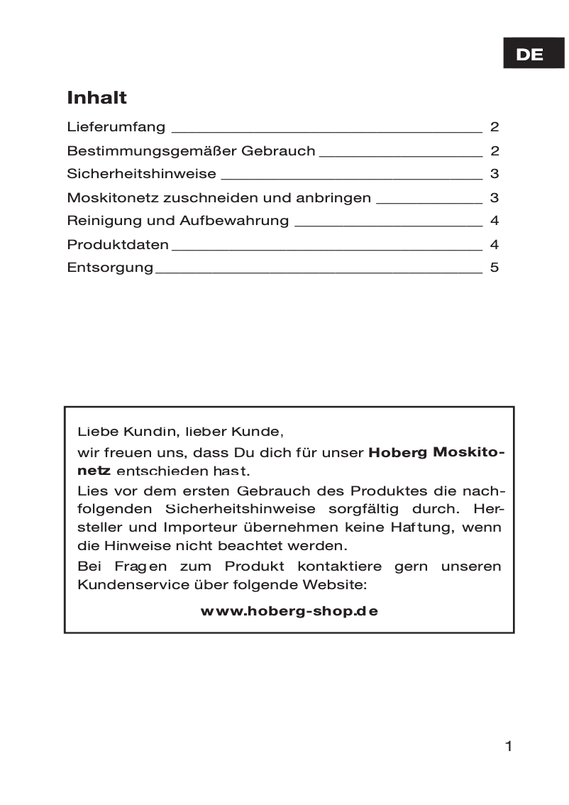 Page 1 of the manual User Manual Hoberg 07660