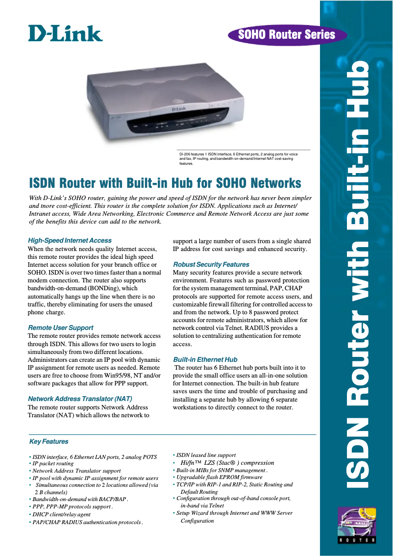 Page 1 of the manual Technical Sheet D-Link DI-206