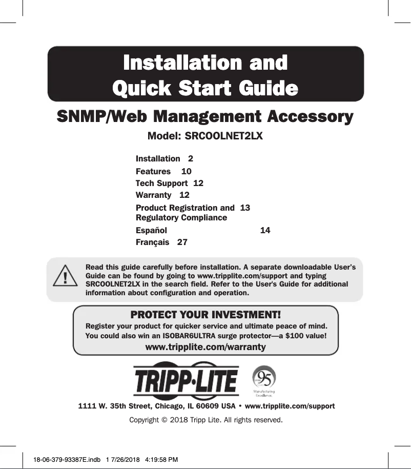 Image de la première page du manuel de l'appareil SRCOOLNET2LX