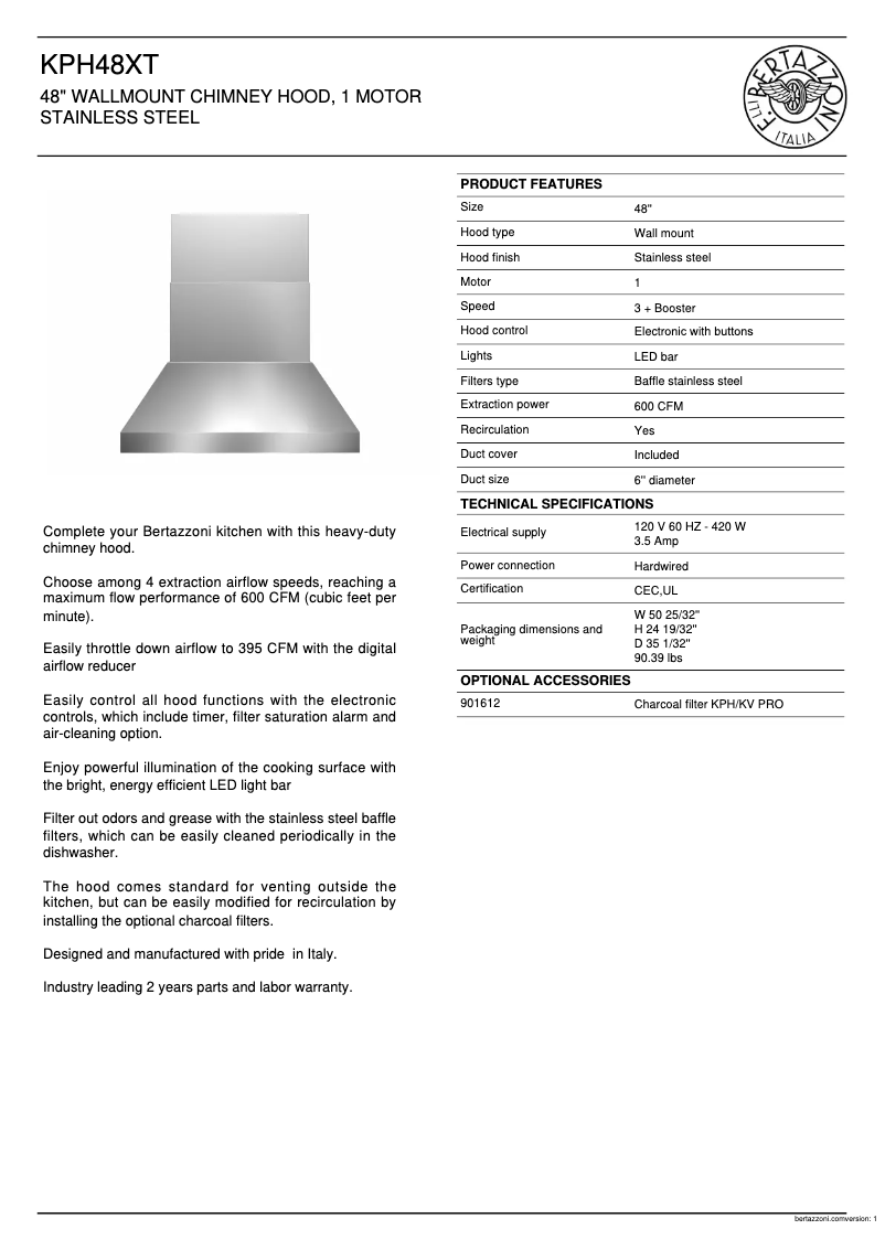 First page image of the manual for KPH48XT