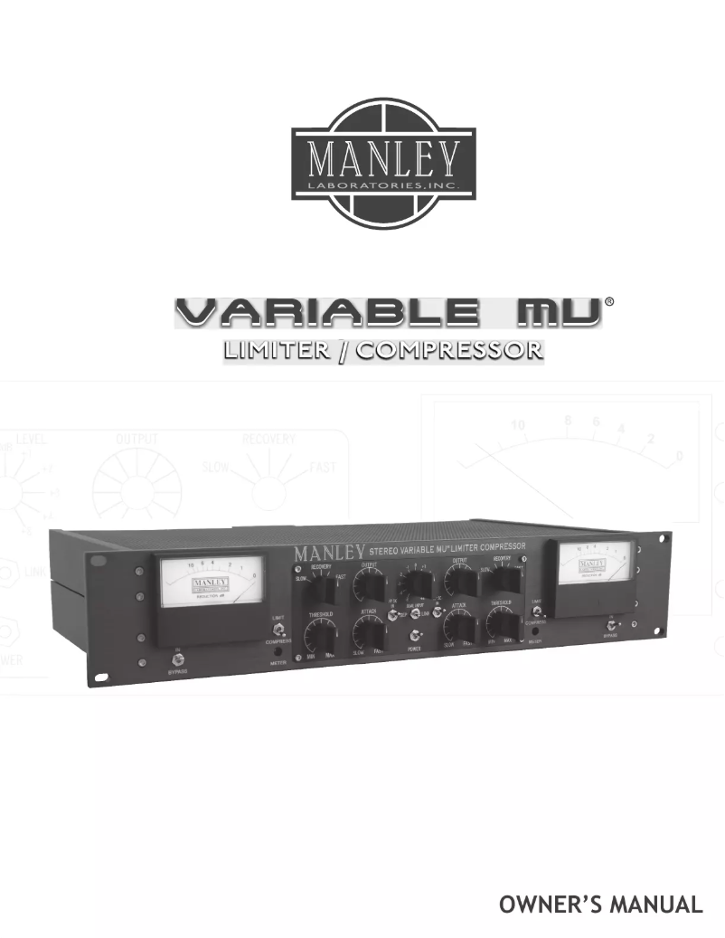 First page image of the manual for Variable MU