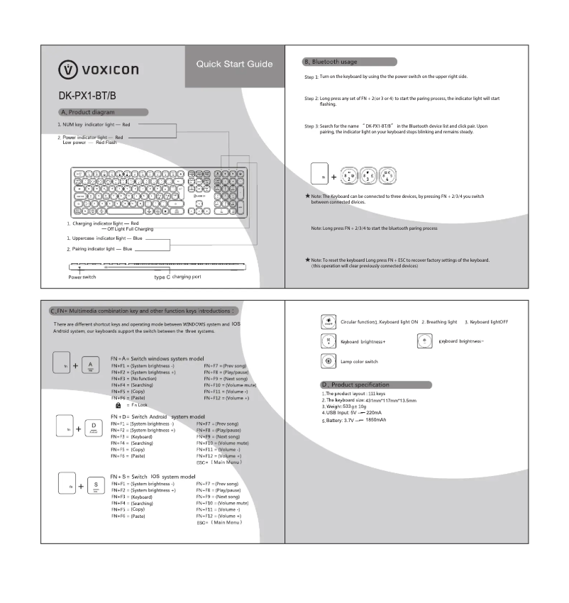 First page image of the manual for DK-PX1-WF/B