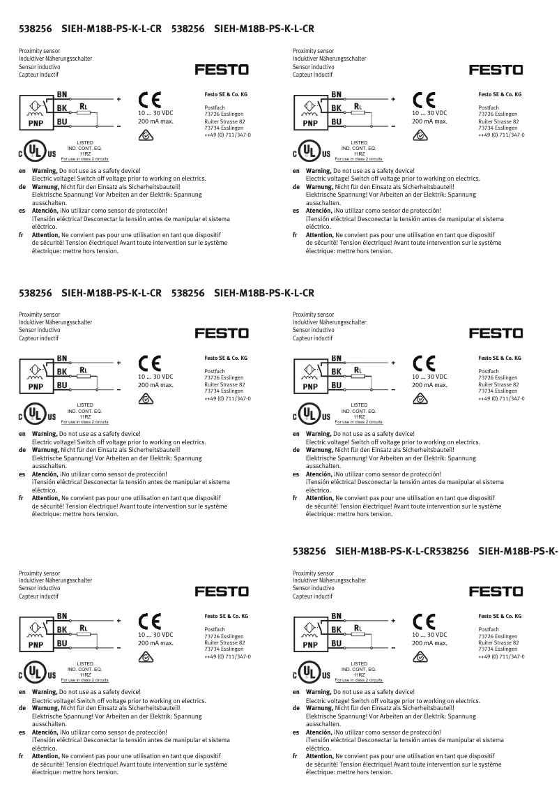 Page 1 of the manual User Manual Festo SIEH-M18B-PS-K-L-CR