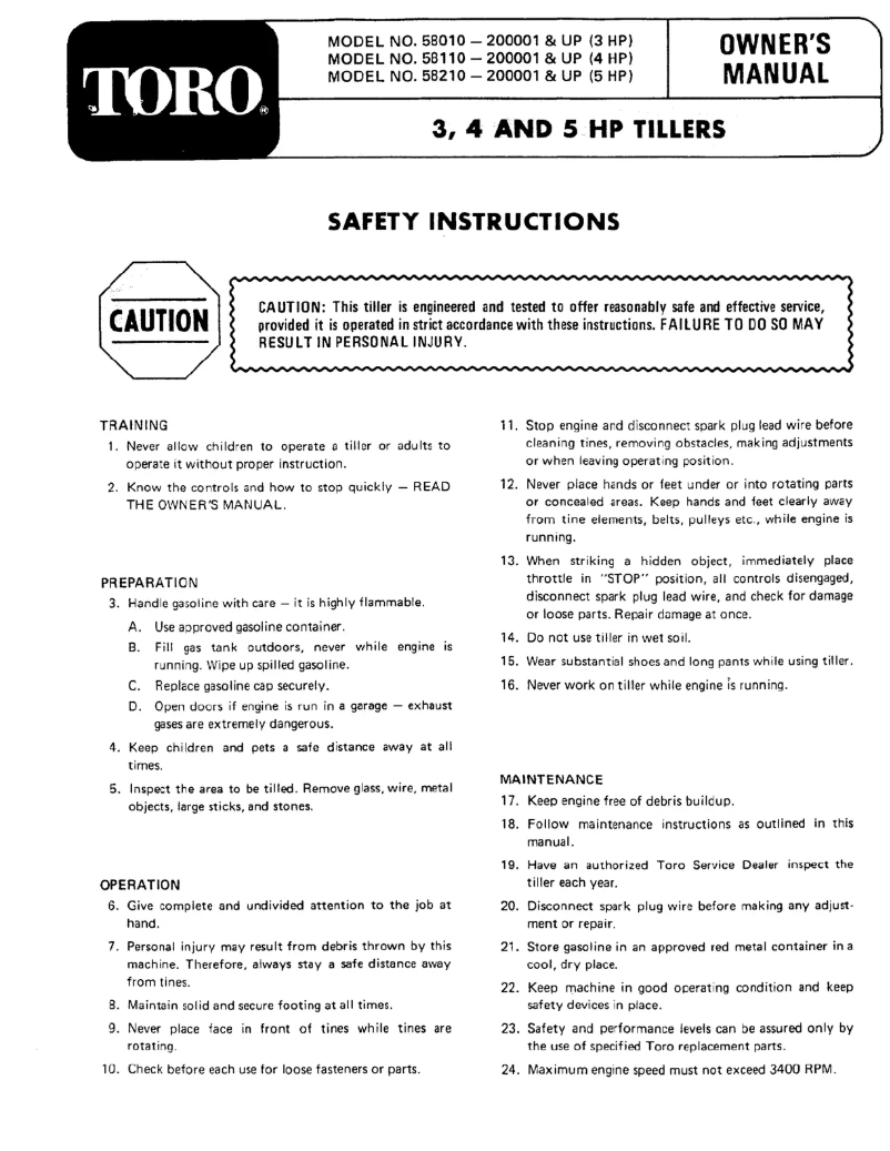 Page 1 of the manual User Manual Toro 58010