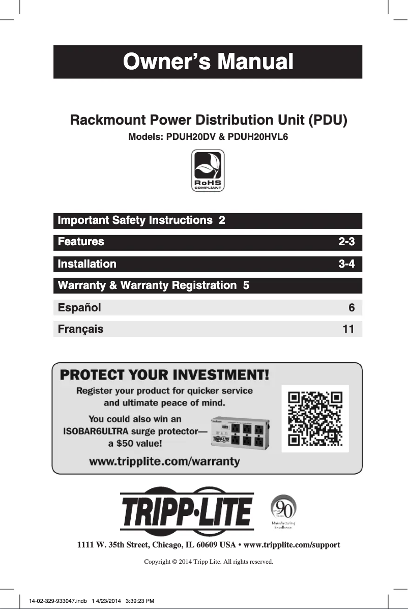 First page image of the manual for PDUH20DV