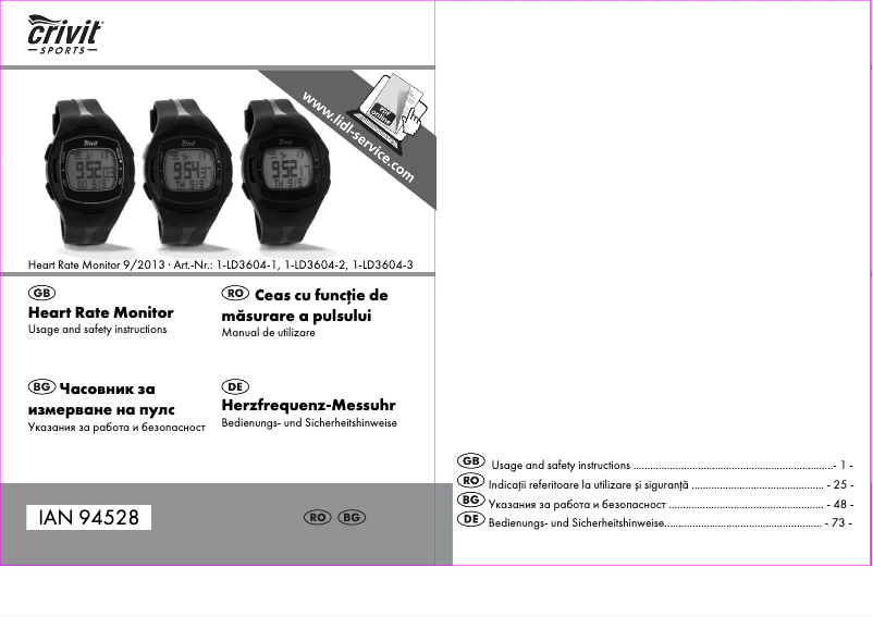 Page 1 of the manual User Manual Crivit IAN 94528
