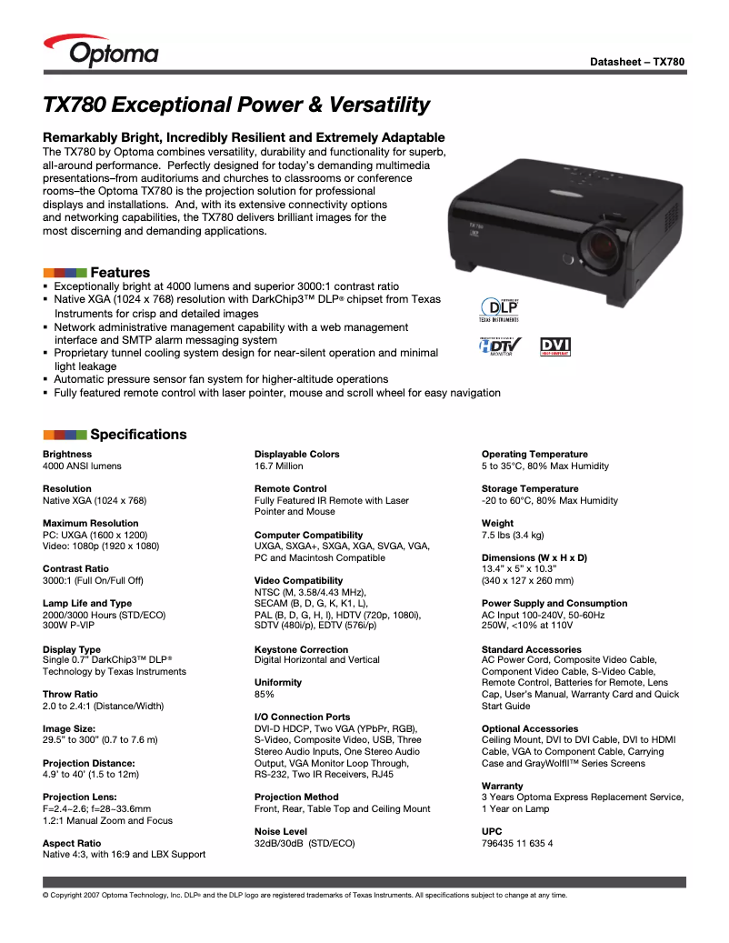 First page image of the manual for TX780