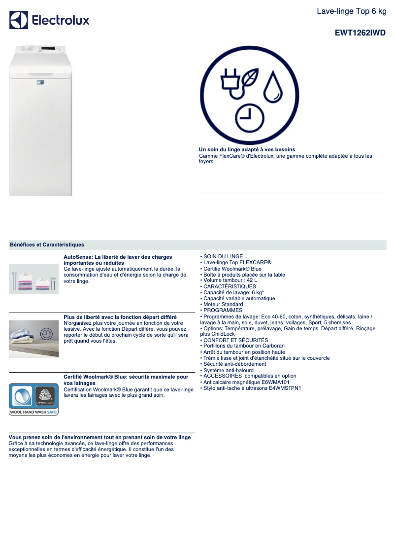 First page image of the manual for EWT1262IWD