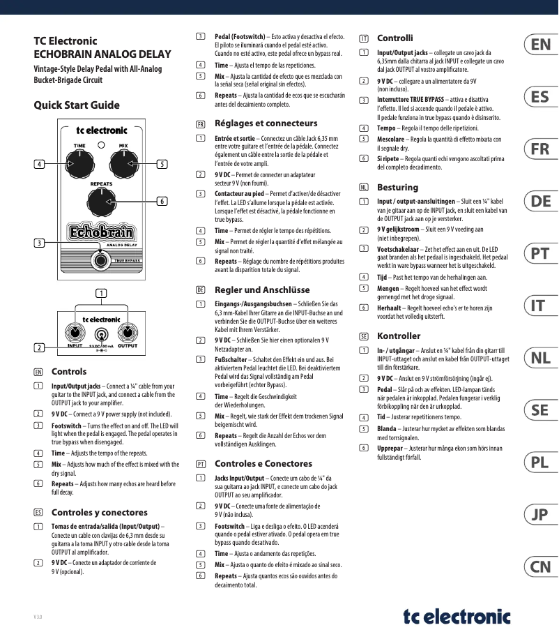 First page image of the manual for Echobrain Analog Delay