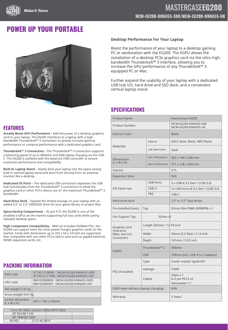 First page image of the manual for MasterCase EG200