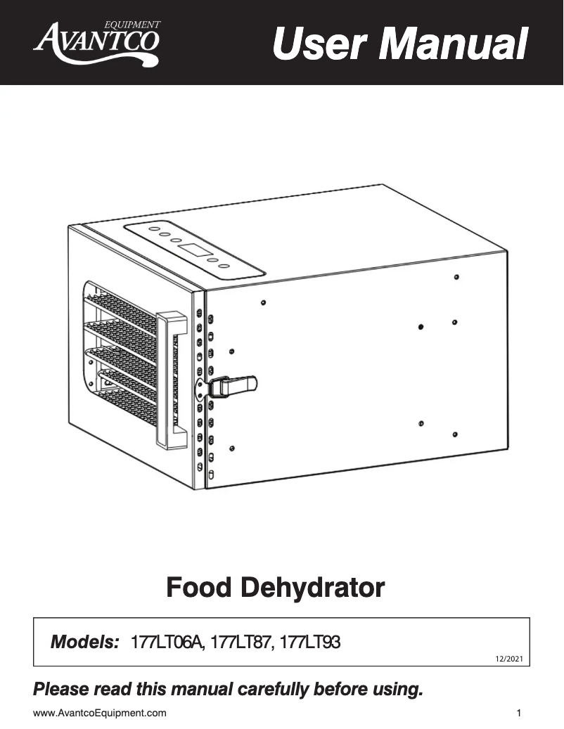Page 1 of the manual User Manual Avantco LT06A
