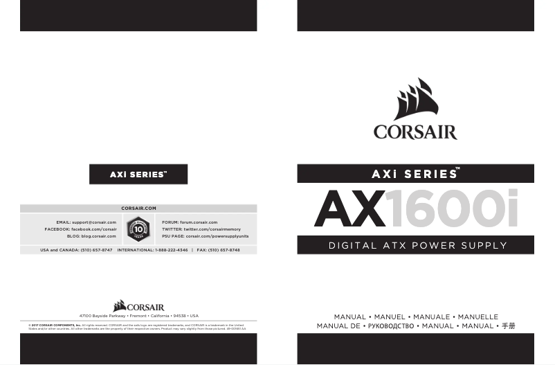 Page 1 of the manual User Manual Corsair AX1600i