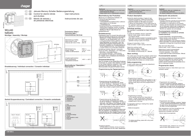 Page 1 of the manual User Manual Hager WUJ40