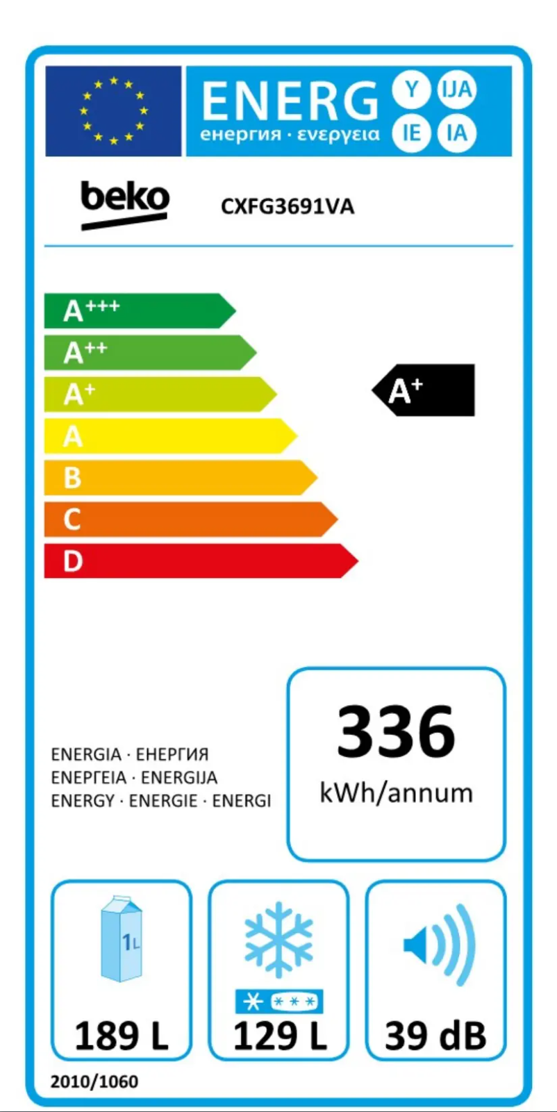 Page 1 of the manual Energy Label Beko CXFG3691V