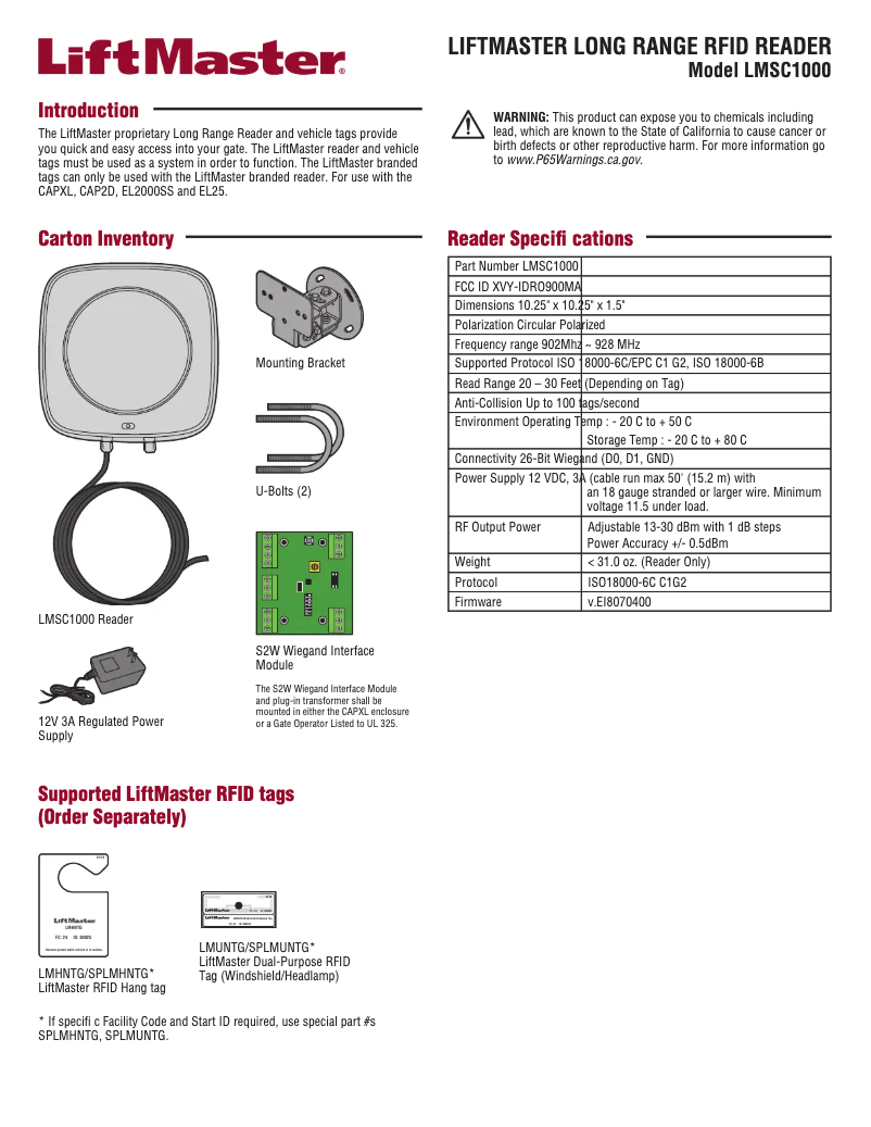 Page 1 of the manual User Manual LiftMaster LMHNTG