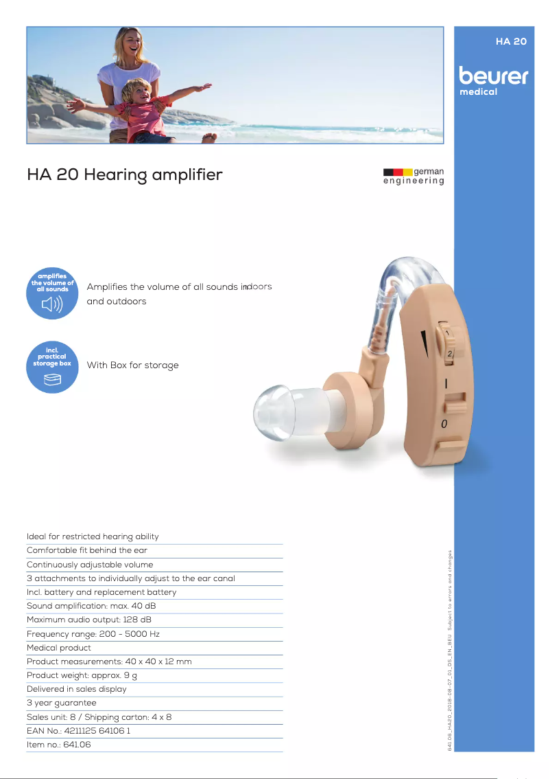 Page 1 of the manual Technical Sheet Beurer HA 20
