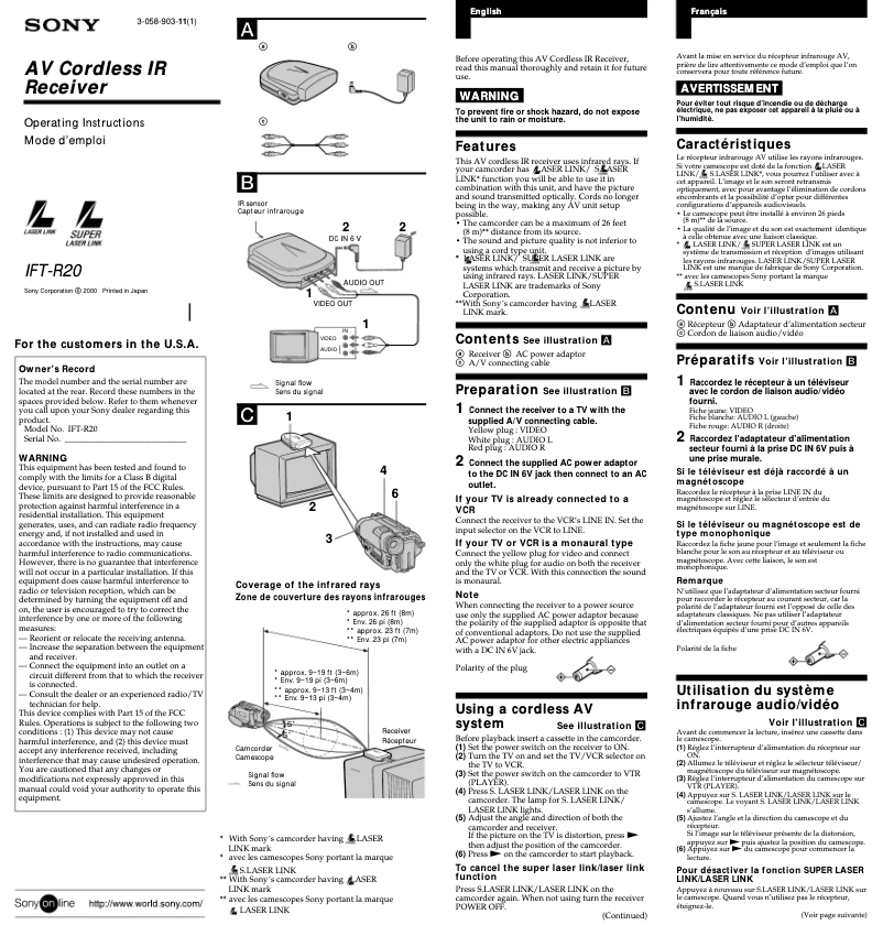Page 1 de la notice Manuel utilisateur Sony ACC-DHL2