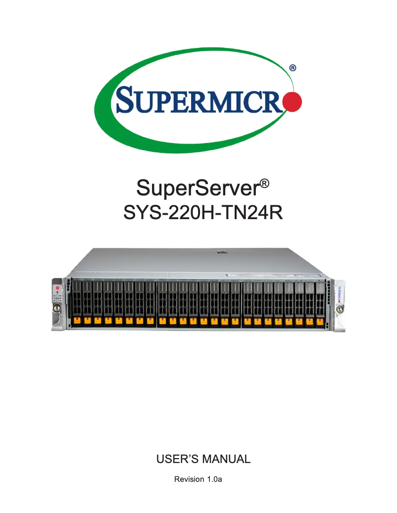 Page 1 of the manual User Manual Supermicro SuperServer SYS-220H-TN24R