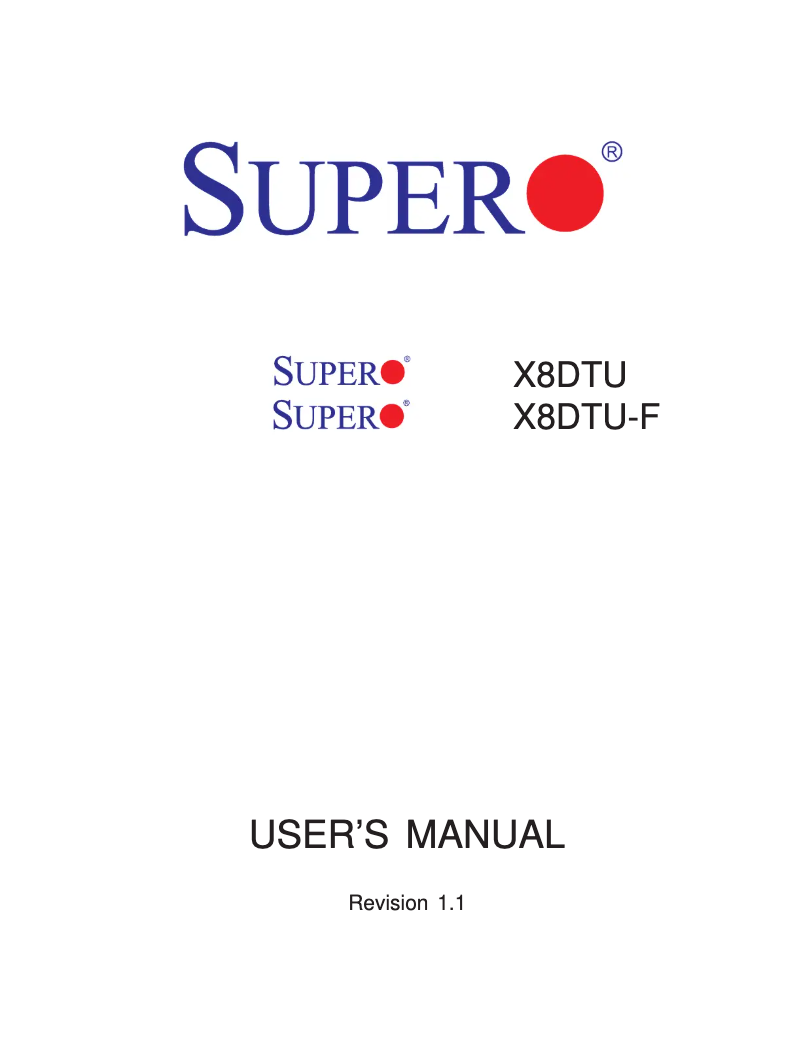 Page 1 of the manual User Manual Supermicro MBD-X8DTU-F-O