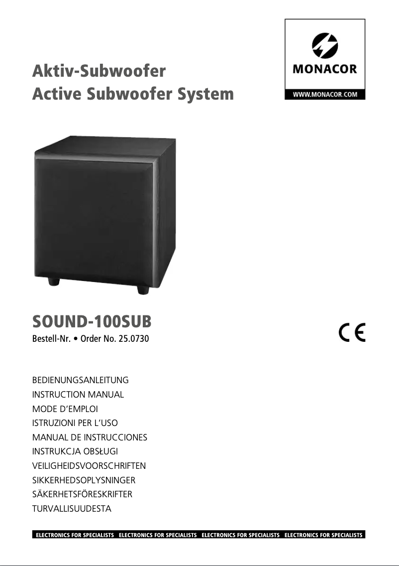 Page 1 of the manual User Manual Monacor SOUND-100SUB