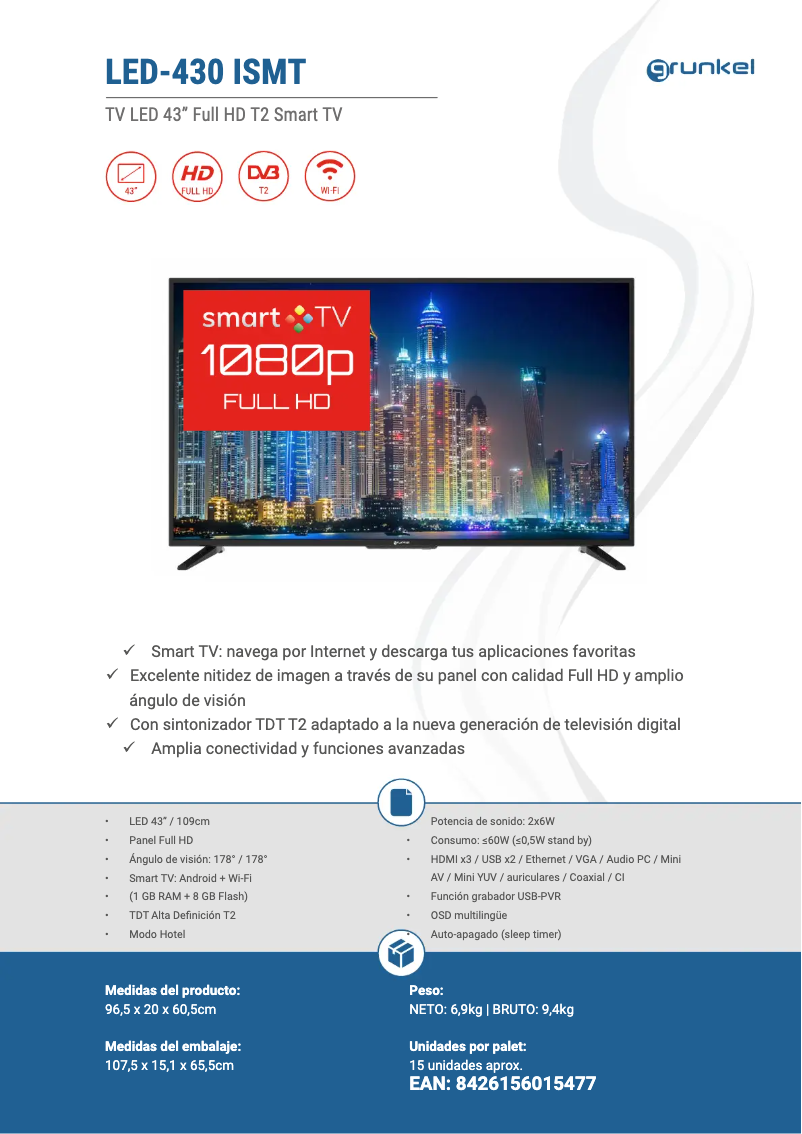 Page 1 of the manual Technical Sheet Grunkel LED-430 ISMT