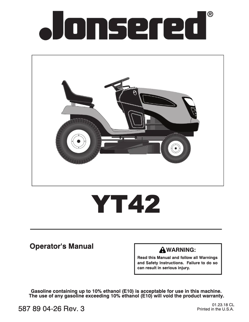 Page 1 of the manual User Manual Jonsered YT42