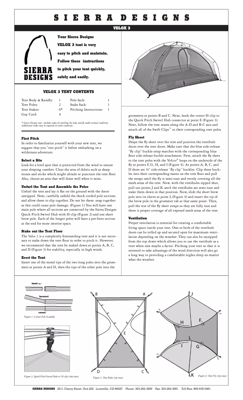 Page 1 of the manual User Manual Sierra Designs Velox 3