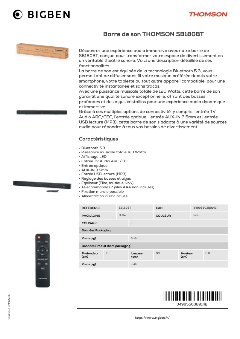 First page image of the manual for SB180BT